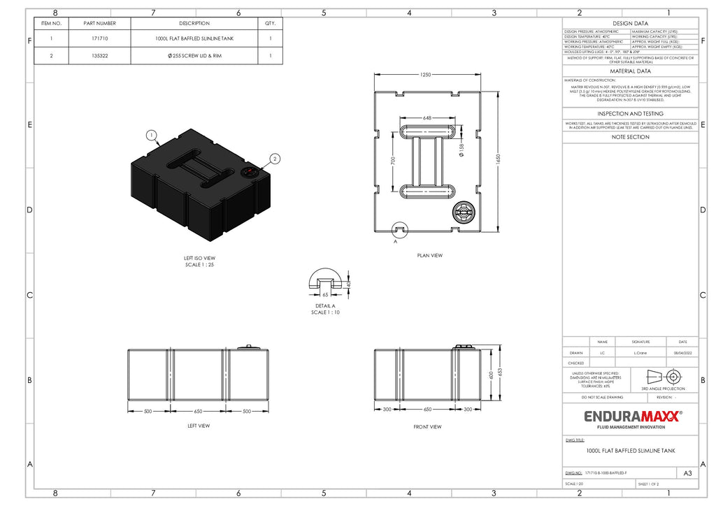 1000 Litre Enduramaxx Baffled Flat Slimline Water Tank
