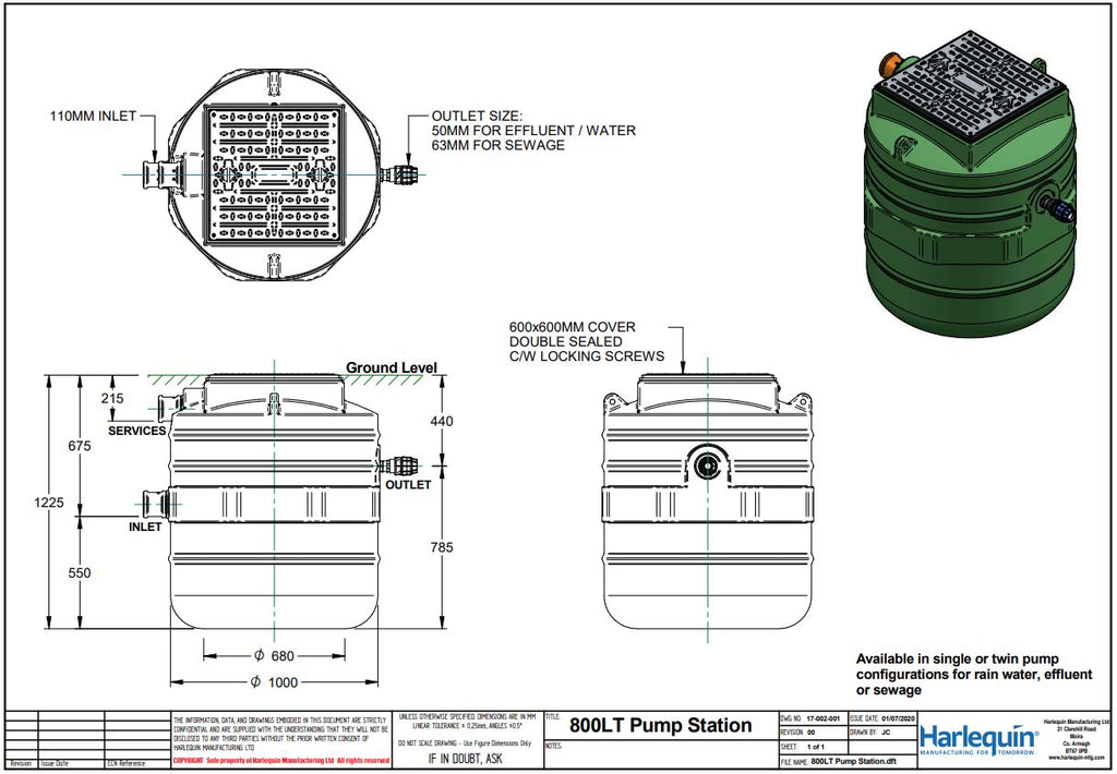 Harlequin 800 Litre Effluent Single Pump Station | 800PSE1