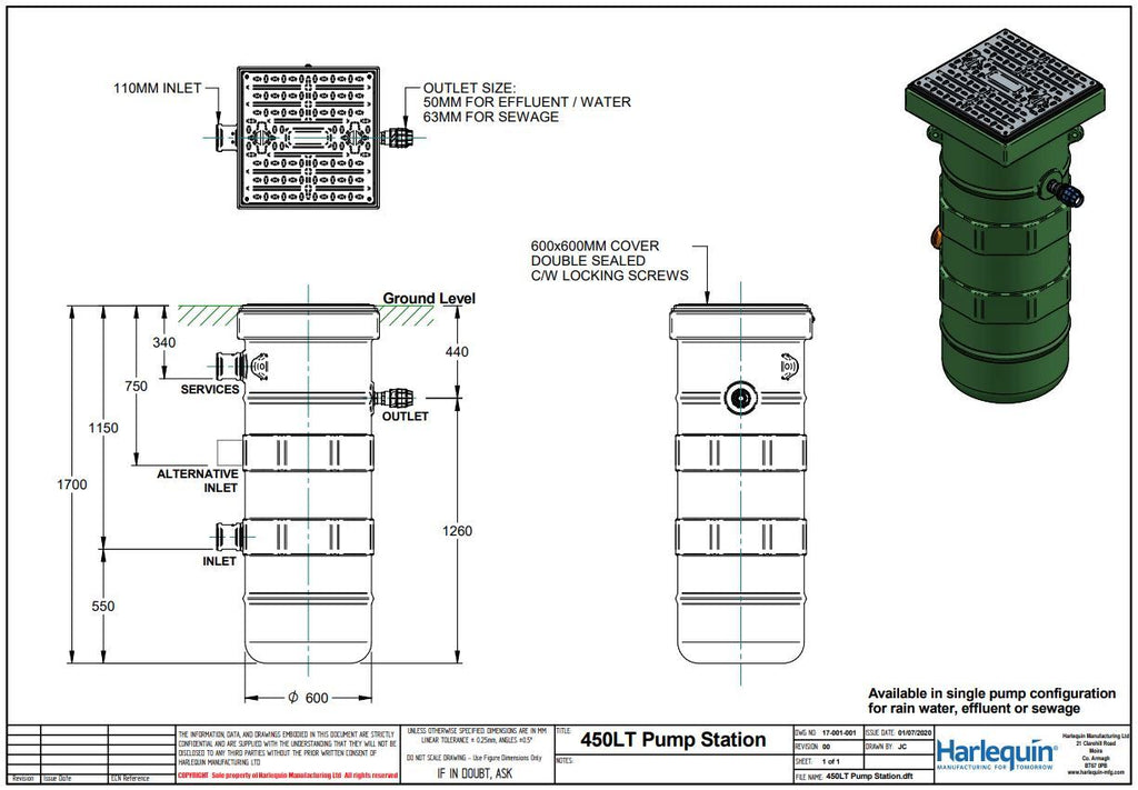 Harlequin 450 Litre Sewage Single Pump Station | 450PSV1